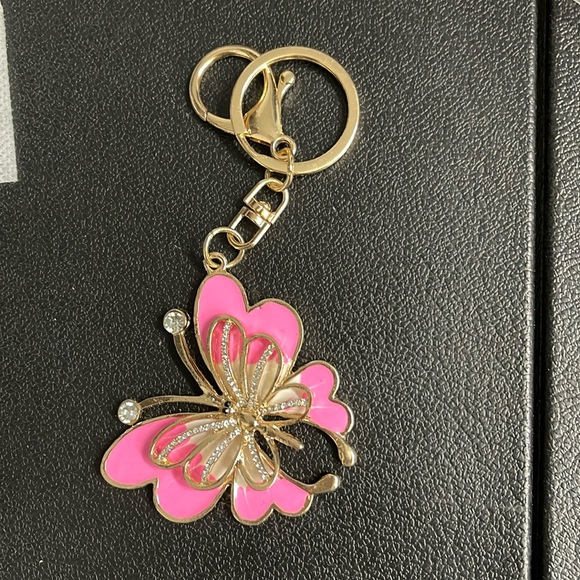 Pink on pink enamel Butterfly Bag Charm Keychain - Picture 1 of 1